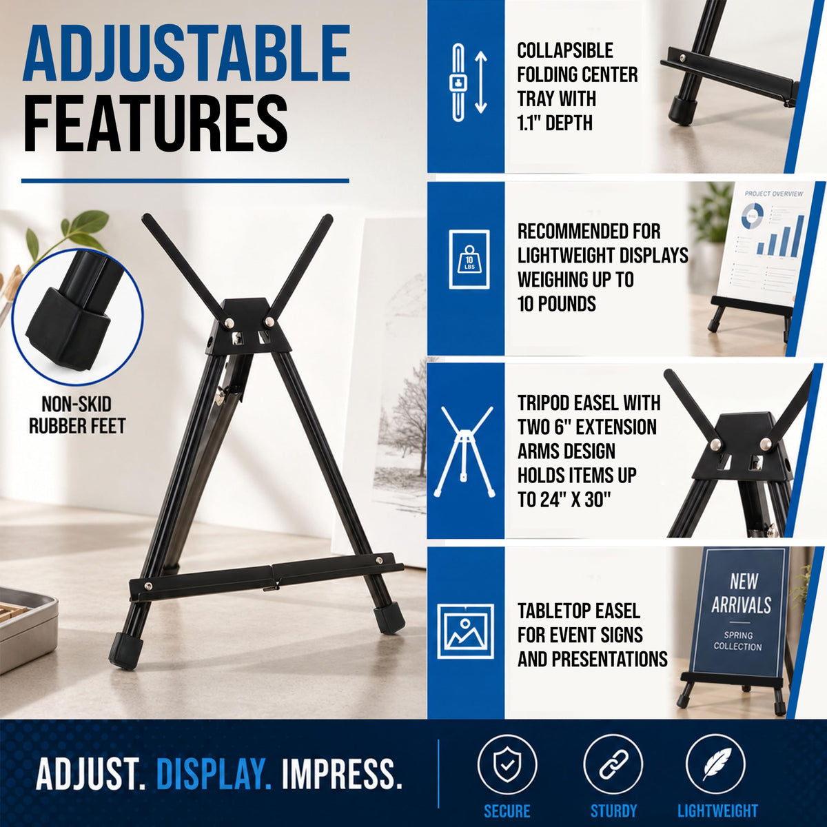 Tabletop Easel for Painting - 15" to 21", Black, Pack of 4
