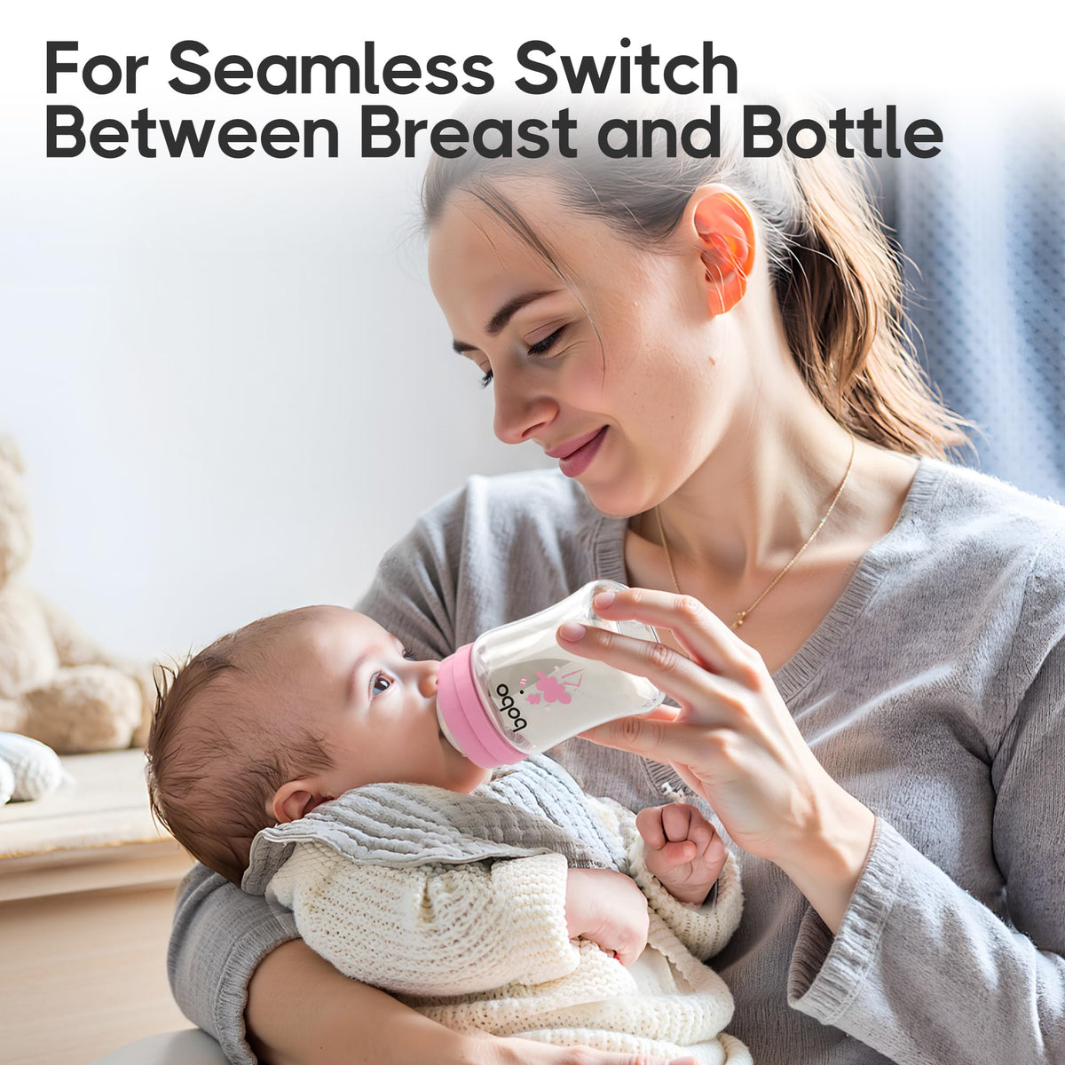 Glass Baby Bottles with Slow Flow Nipple, Newborn Anti-Colic Baby Bottles for 0+ Months, Wide Neck Feeding Bottle