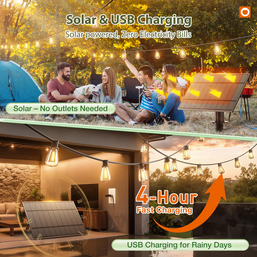 (96+6) Solar String Lights Outdoor, Waterproof Dimmable 48+4 LED