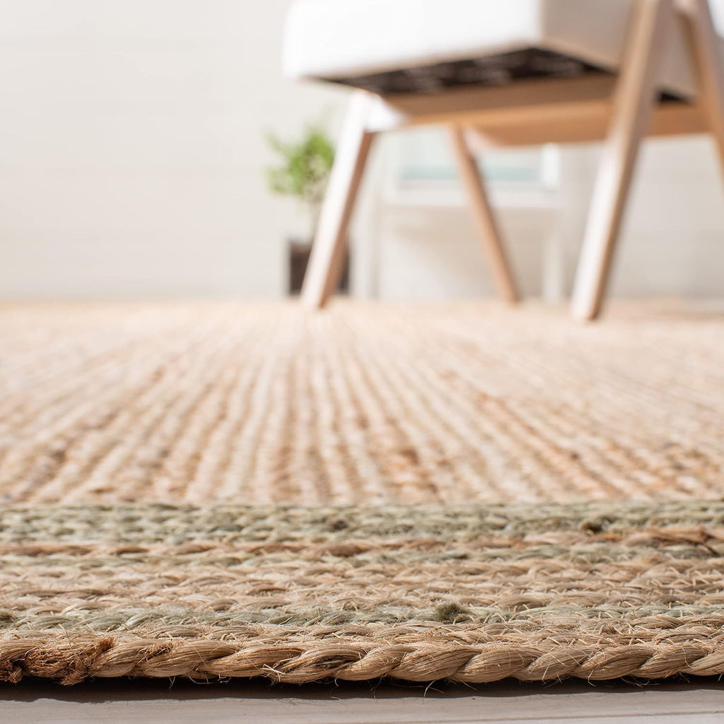 Natural Fiber Collection Area Rug, Green & Natural, Handmade Border Farmhouse Jute, Ideal for High Traffic