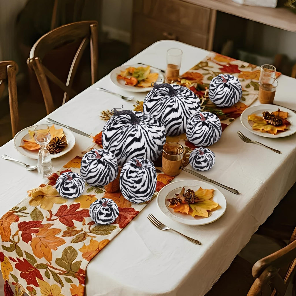 8 Pcs Artificial Zebra Velvet Pumpkins Fake Fall Pumpkin Decor