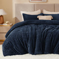 Fleece Oversized Comforter Set, Fluffy Bed Set, Navy Blue