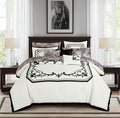 10-Piece Ivory & Black Comforter Set with Sheet Set, Geometric Damask Bed in a Bag