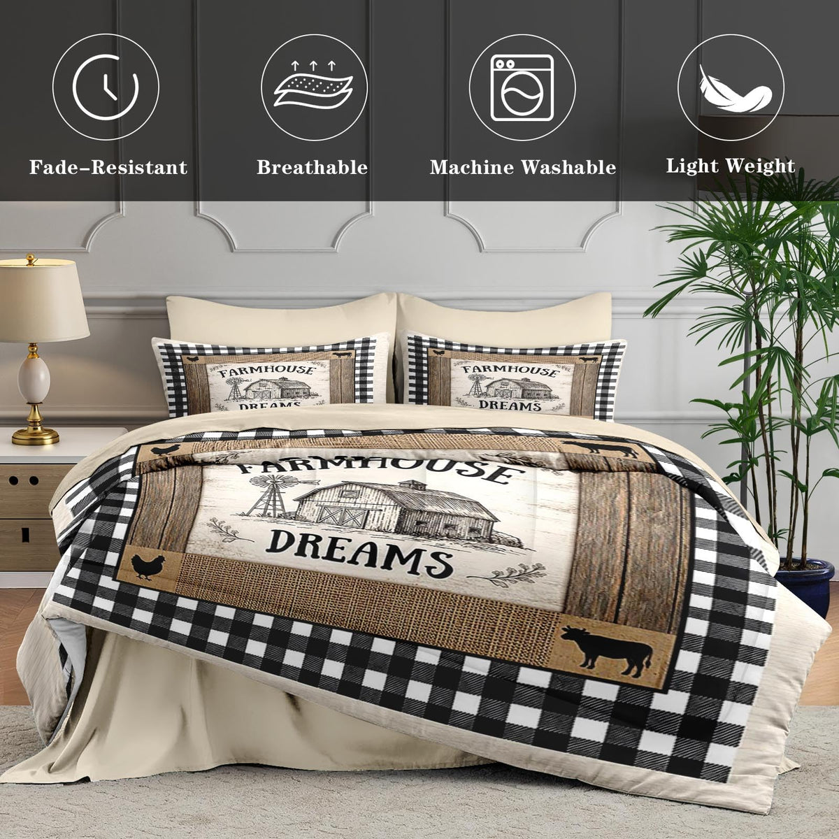Comforter Set with Sheets, 7 Pieces Farmhouse Rustic Bedding