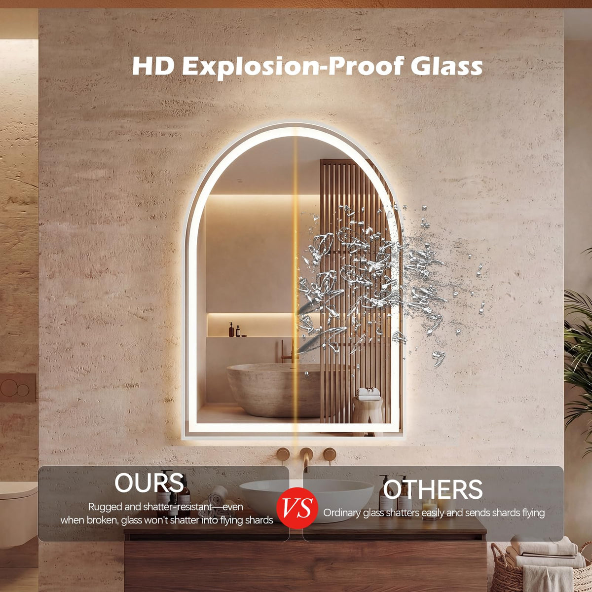 20"x28" LED Bathroom Mirror with Lights, Arched Vanity Mirror
