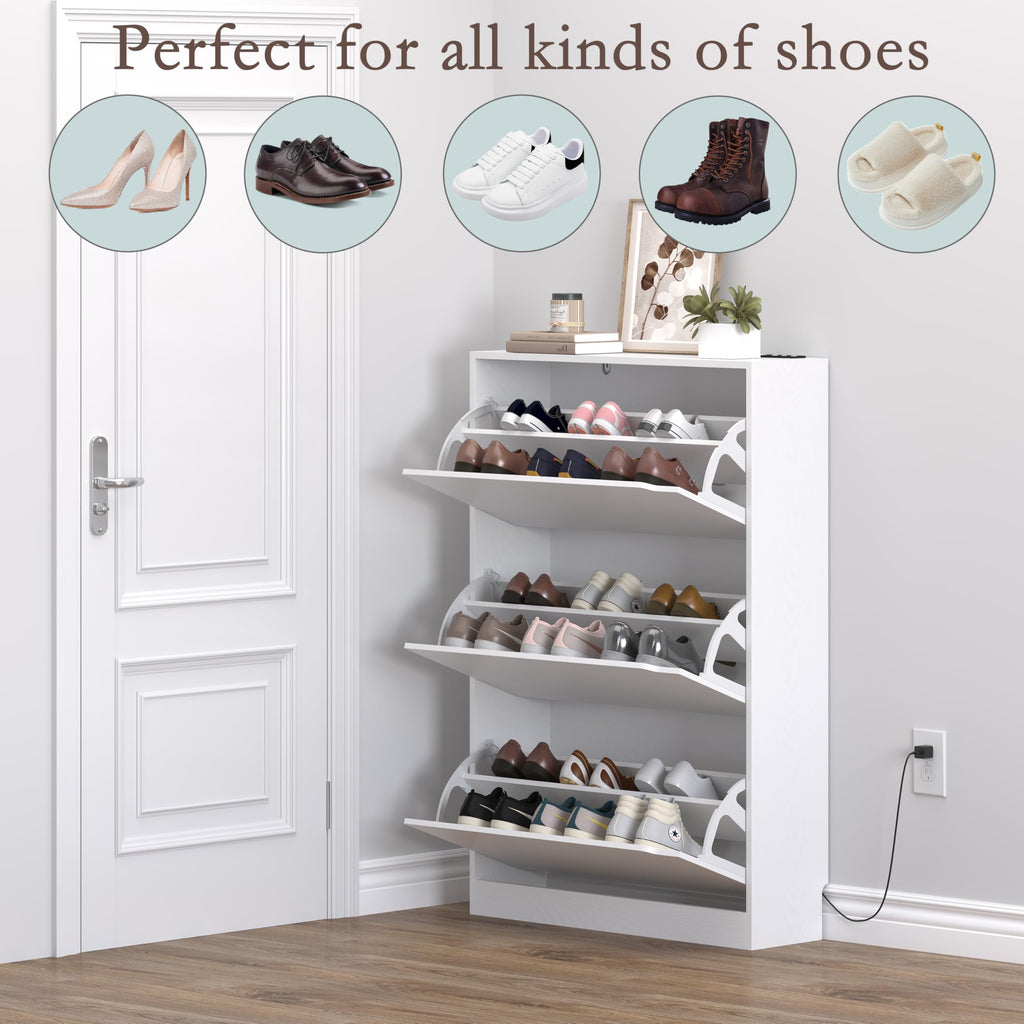 Shoe Cabinet with Odor Control and Back Panels, Deodorizing Slim 3-Flip Shoe Storage Cabinet, Freestanding Hidden
