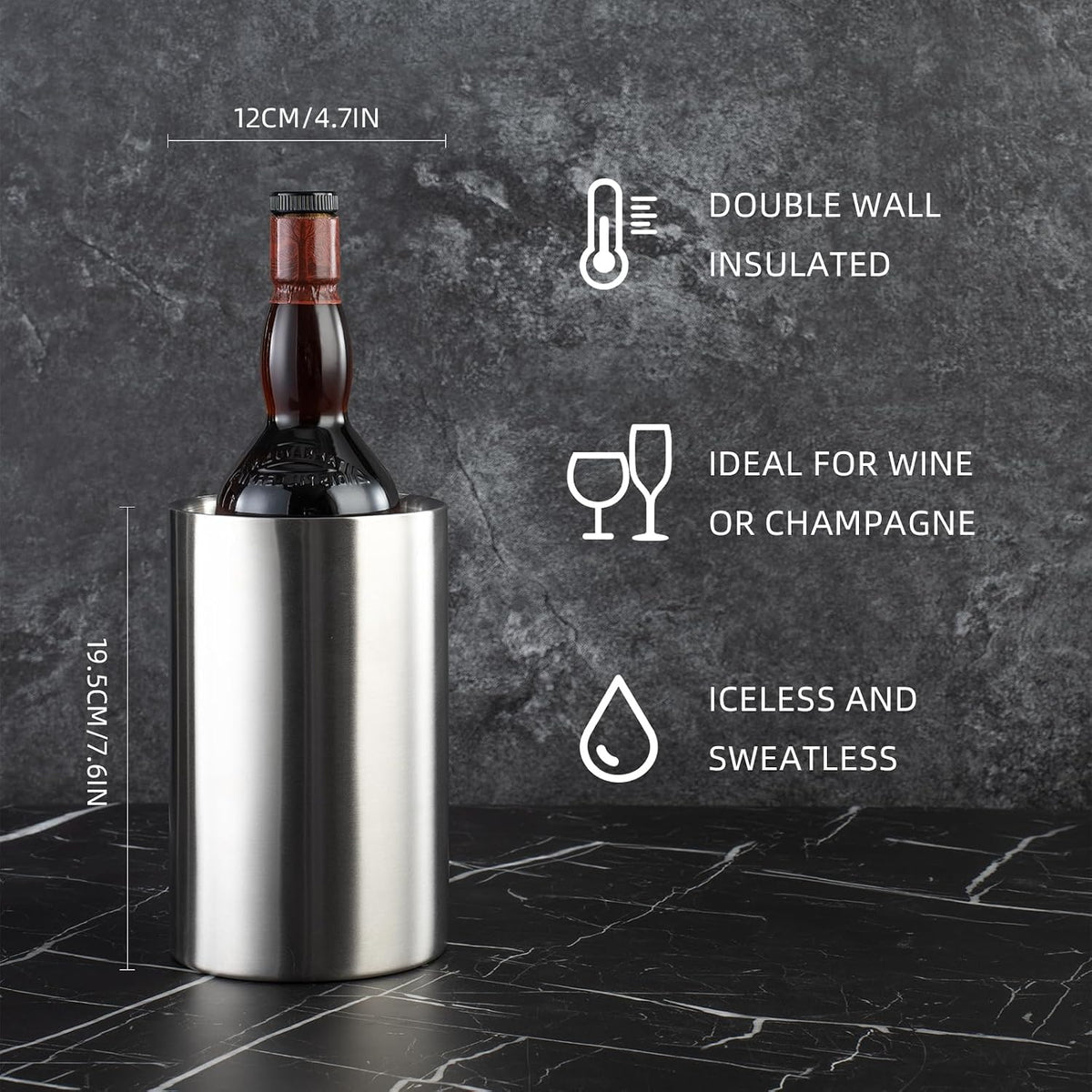 Packs Stainless Steel Double Wall Wine Cooler,Wine Chiller Bucket Champagne Ice Bucket, Fits Most Standard Sized - Set of 3