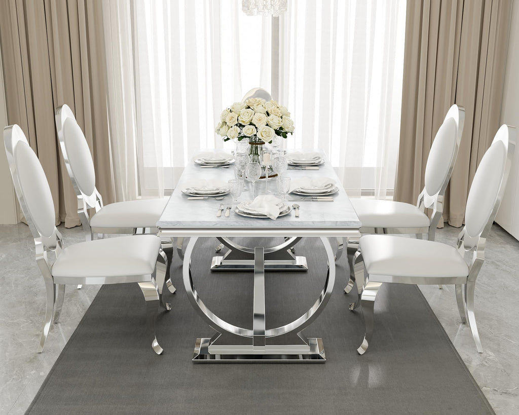 Dining Table, 70" Rectangular Modern Kitchen and Dining Room Table with Silver U-Base in Grey Silver