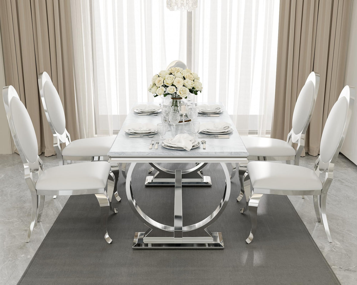 Dining Table, 70" Rectangular Modern Kitchen and Dining Room Table with Silver U-Base in Grey Silver