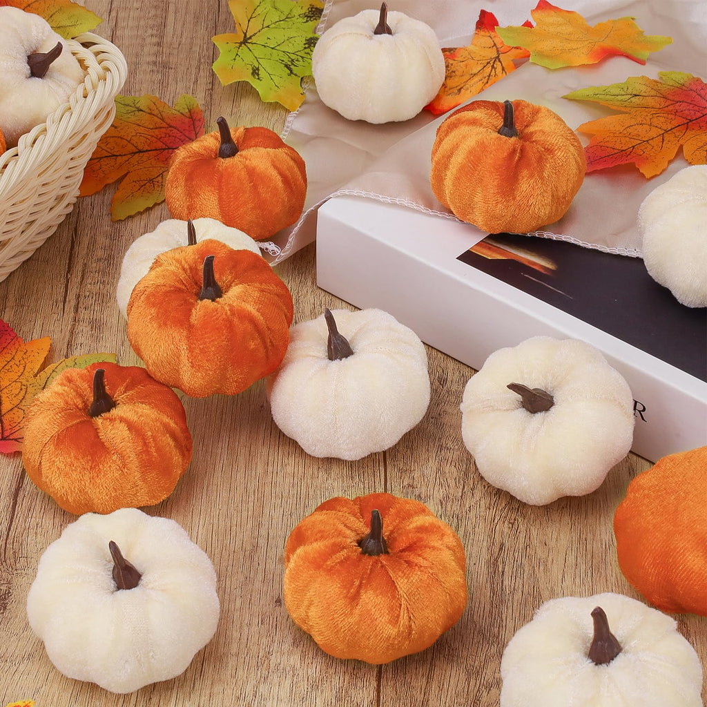 16 Pcs Artificial Velvet Pumpkins Small Fall Foam Pumpkin Decor