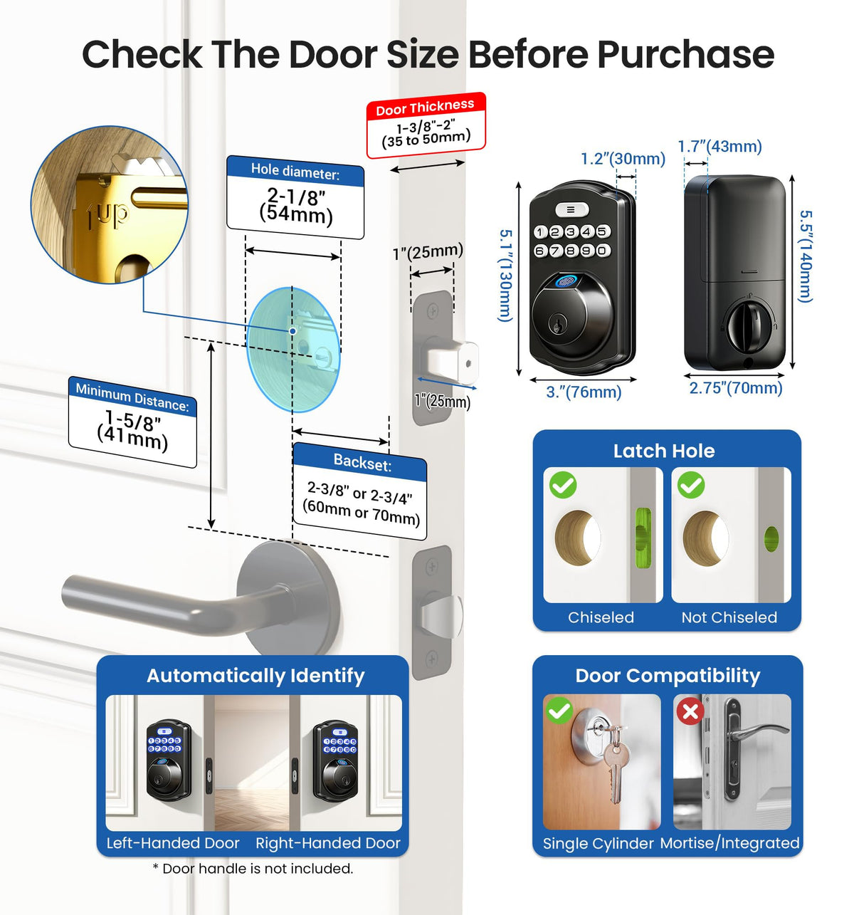 Fingerprint Door Lock, Keypad Deadbolt, Matte Black