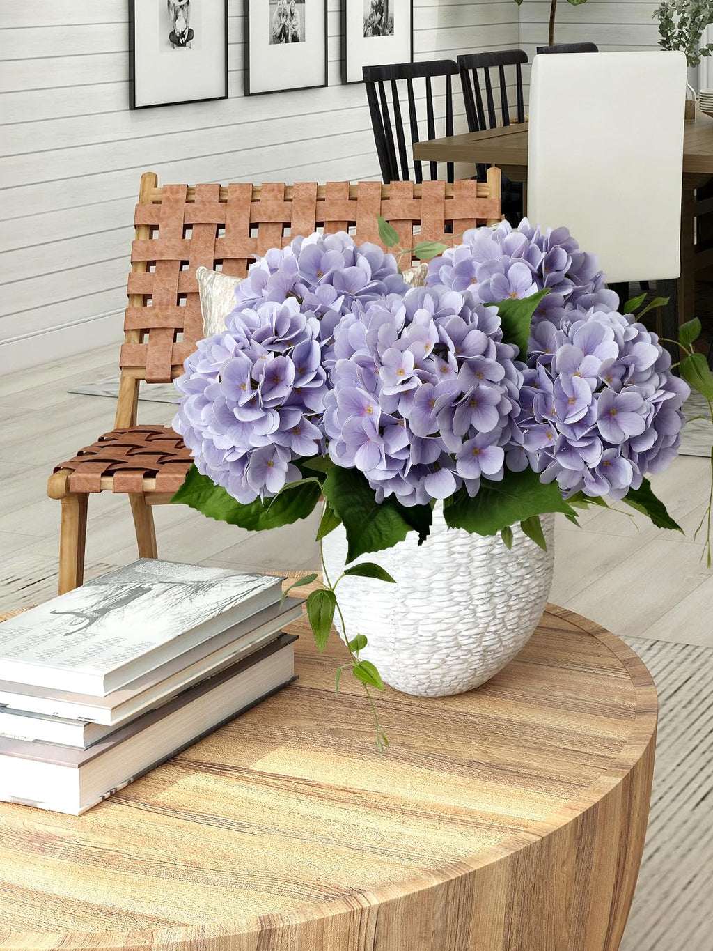 Pale Purple Hydrangea Artificial, 19.6" 4PCS Fake Real Touch Large Faux Hydrangea Silk Bouquet with Green Stems