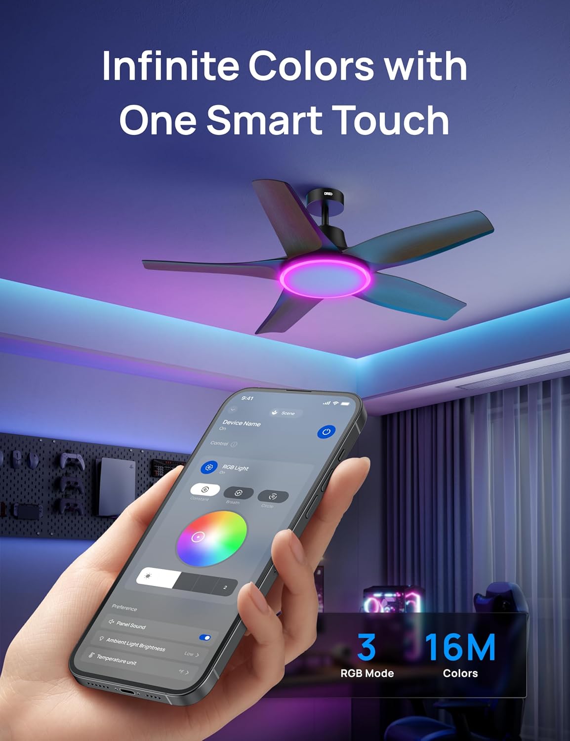 52" Smart Flush Mount Ceiling Fan with Light & Remote