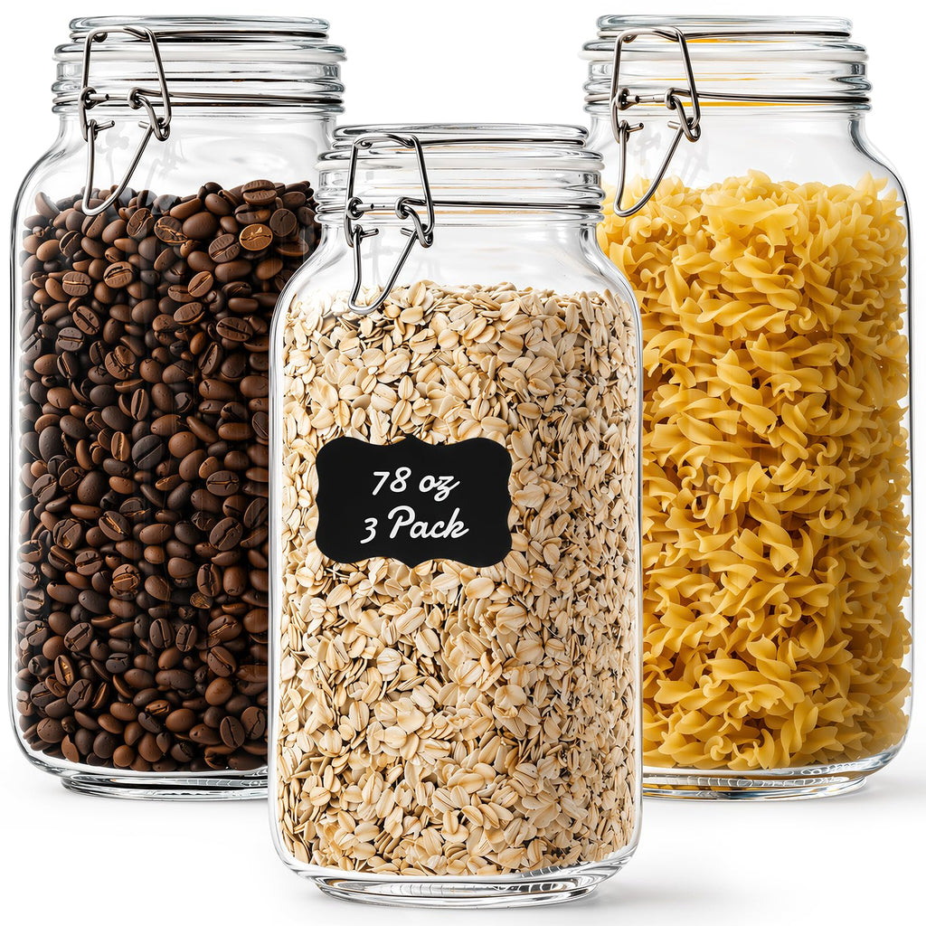 78oz Glass Jars with Airtight Lid, 3 Pack Large Glass Storage Jars