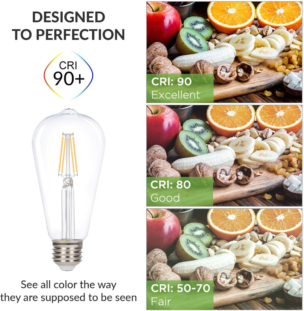 LED Edison Vintage Filament ST21 4W Bulbs E26, 2700K, 6 Pack