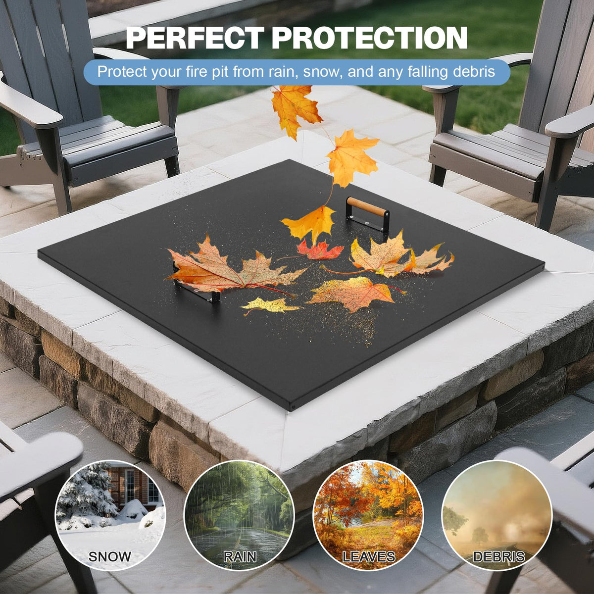 Fire Pit Lid Square 38", Heat Resistant Metal Firepit Cover