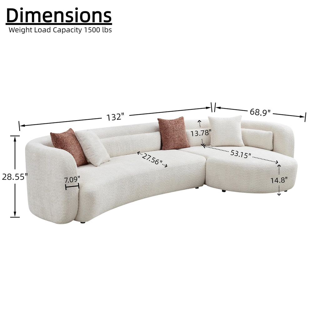 132" Oversized Boucle Cloud Couch with Chaise, Light Beige Sectional
