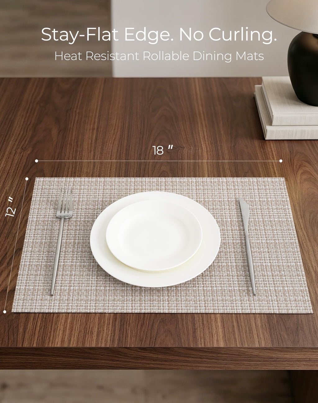 Woven Vinyl Placemats Set of 6, Beige