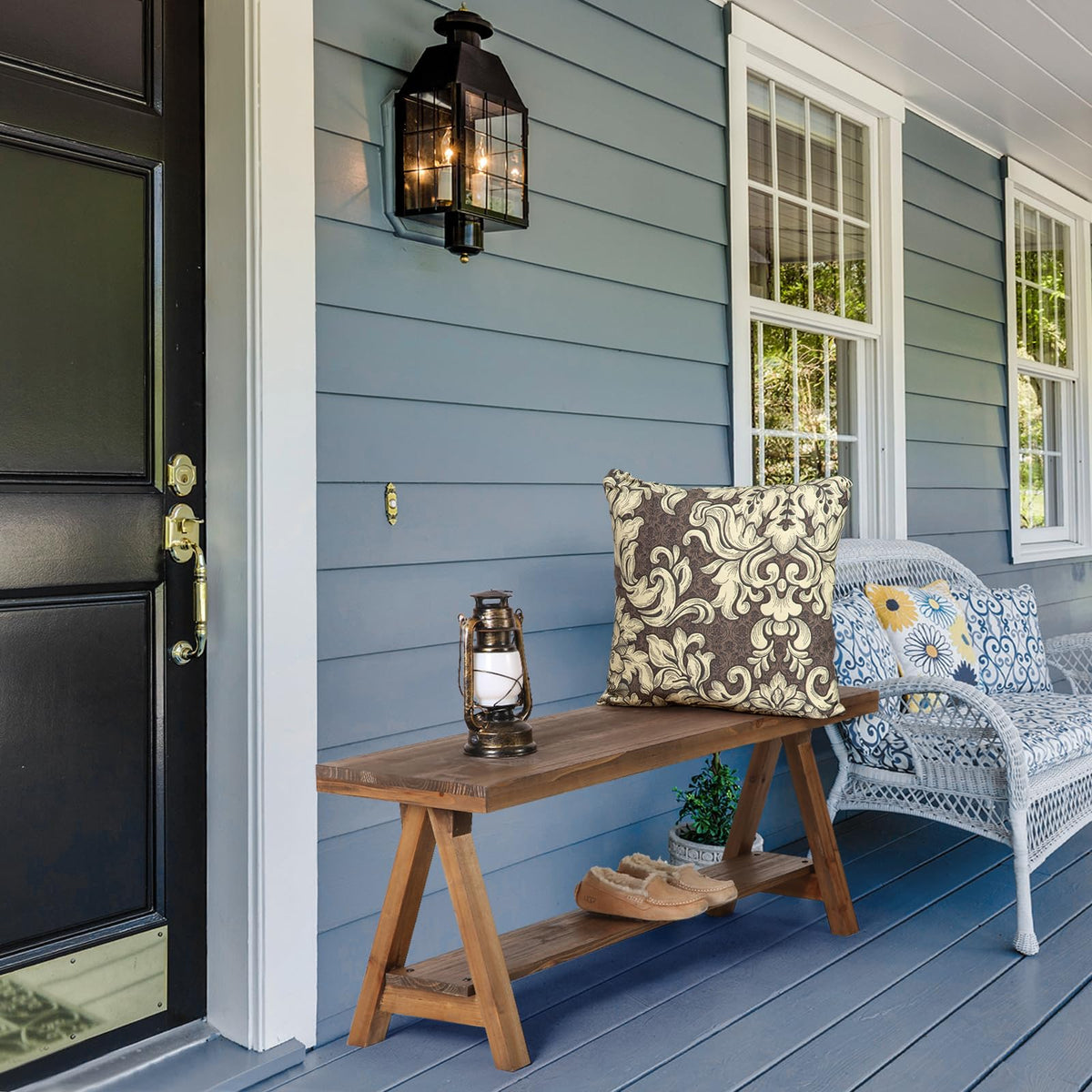 43" Farmhouse Solid Wood Bench, Rustic Indoor Storage Bench
