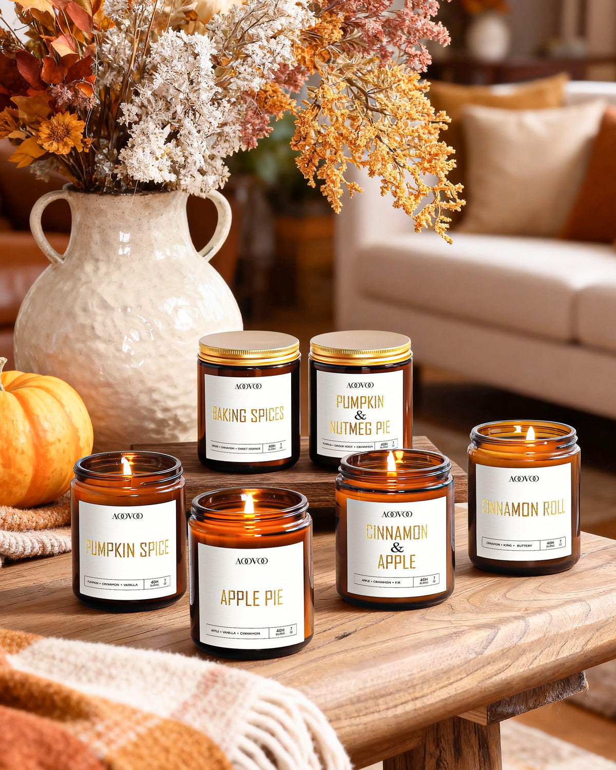 Fall Scented Candles - 6 PC Soy Candle, 42 oz