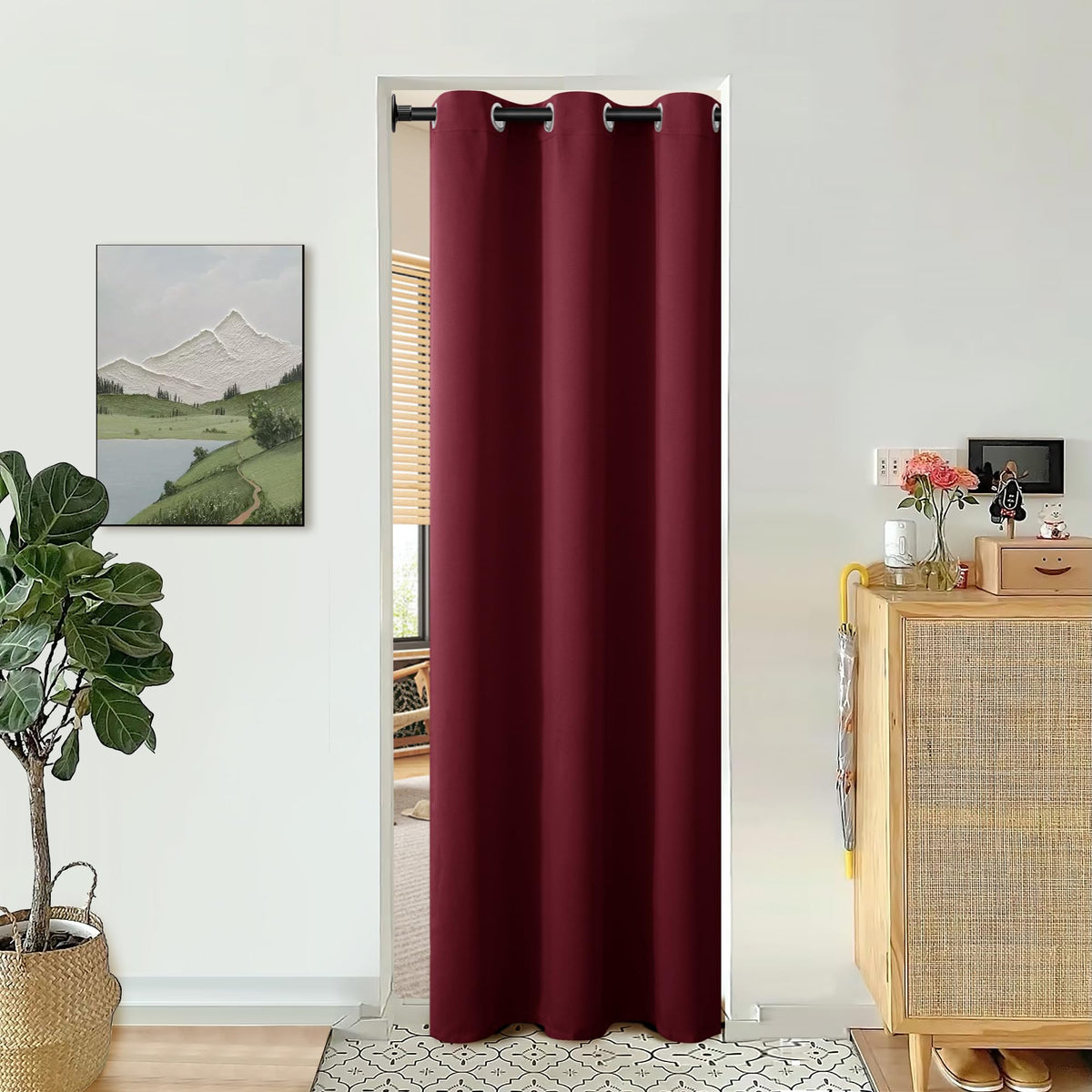 Burgundy Door Curtain 78 Inch Length for Doorway, Bedroom Closet Curtain, Privacy Thermal Insulated Blackout Grommet