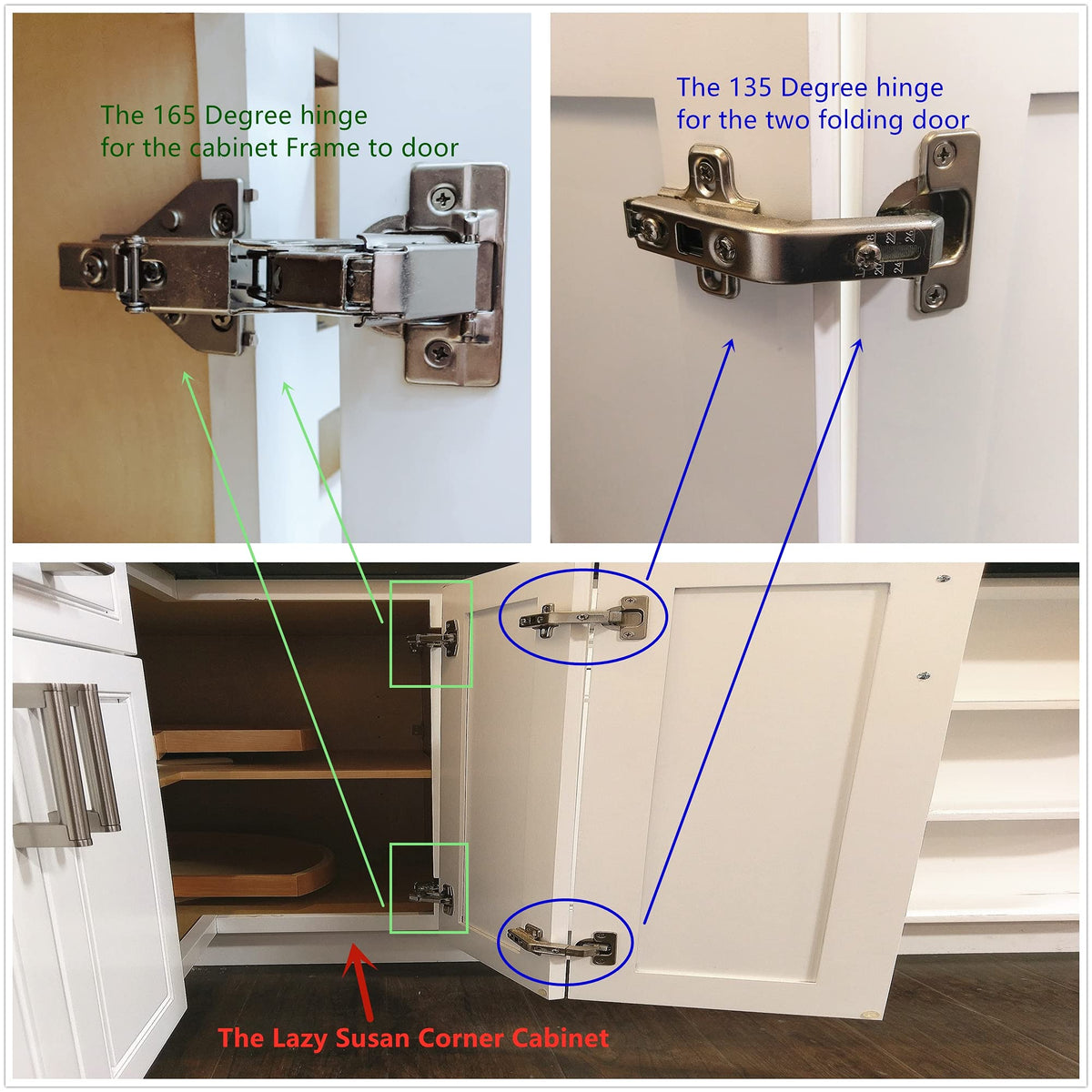 165 Degree Soft Close Cabinet Hinge, Single Pack Lazy Susan Corner Cabinet Hinge for Cabinet Frame to Door