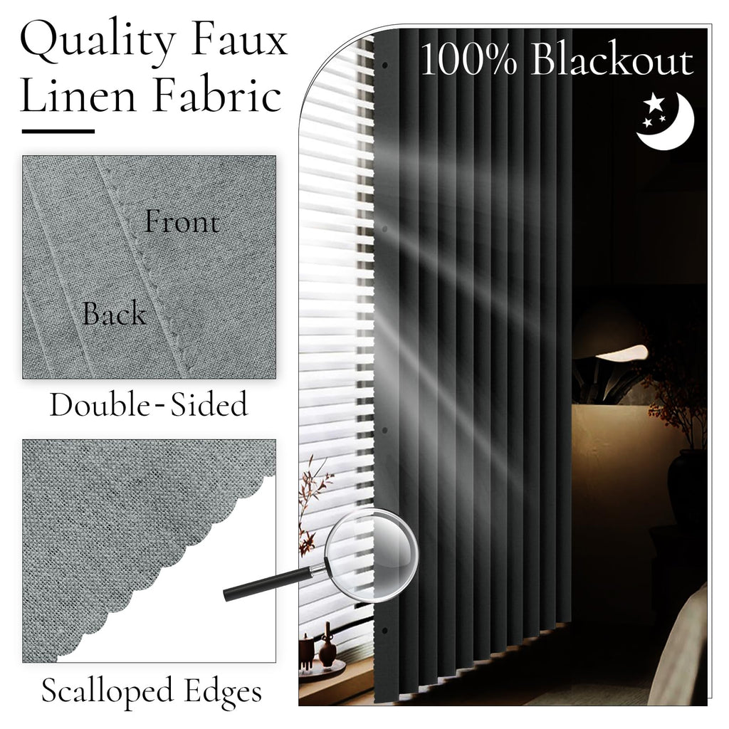 Faux Linen Pinch Pleated Style Look Blackout Curtains & Drapes 96 Inch Long Bedroom/Livingroom Farmhouse Curtains, 1