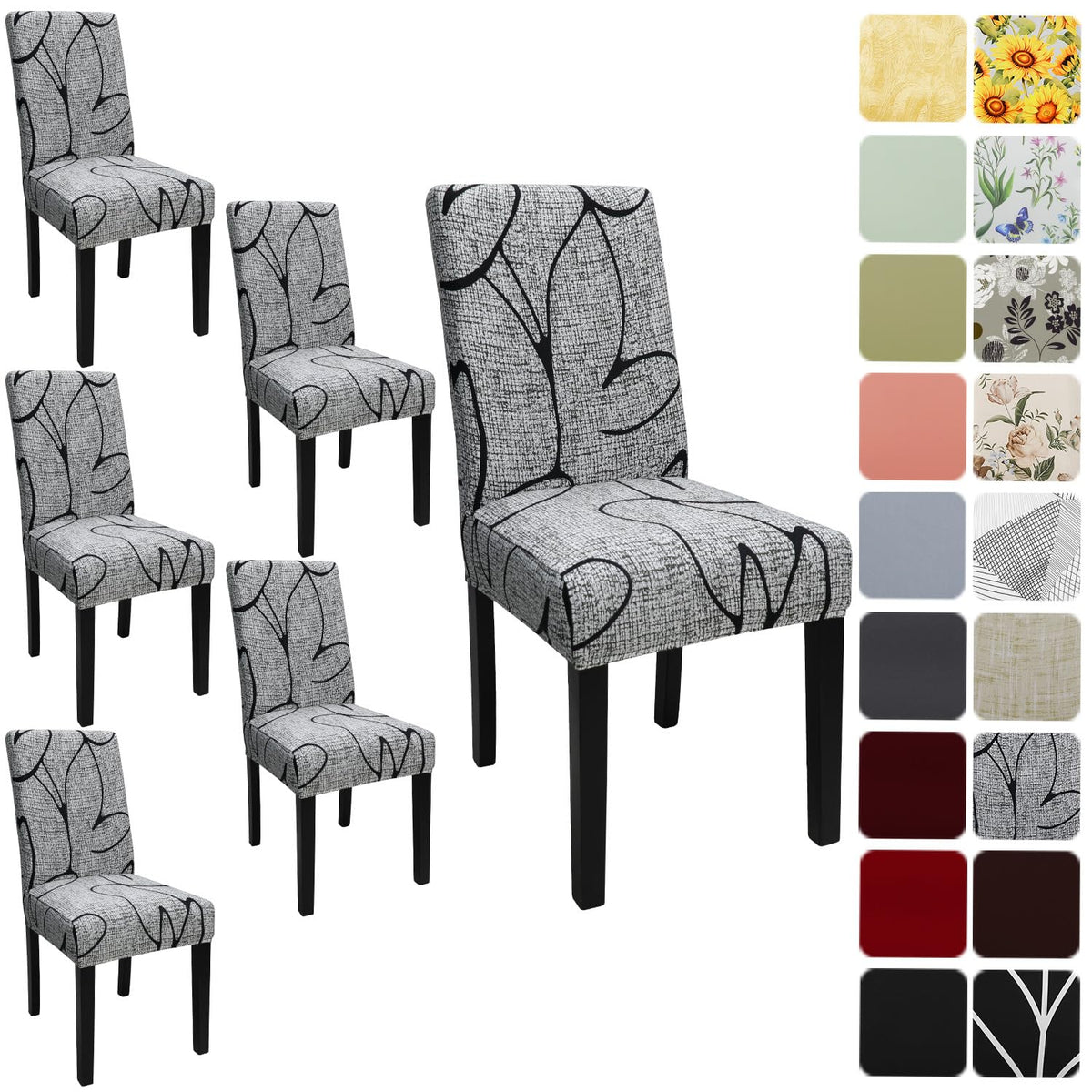 Dining Room Chair Covers Set of 6, Stretch Printed Parsons Chair Slipcovers Spandex Removable Washable Kitchen Chair