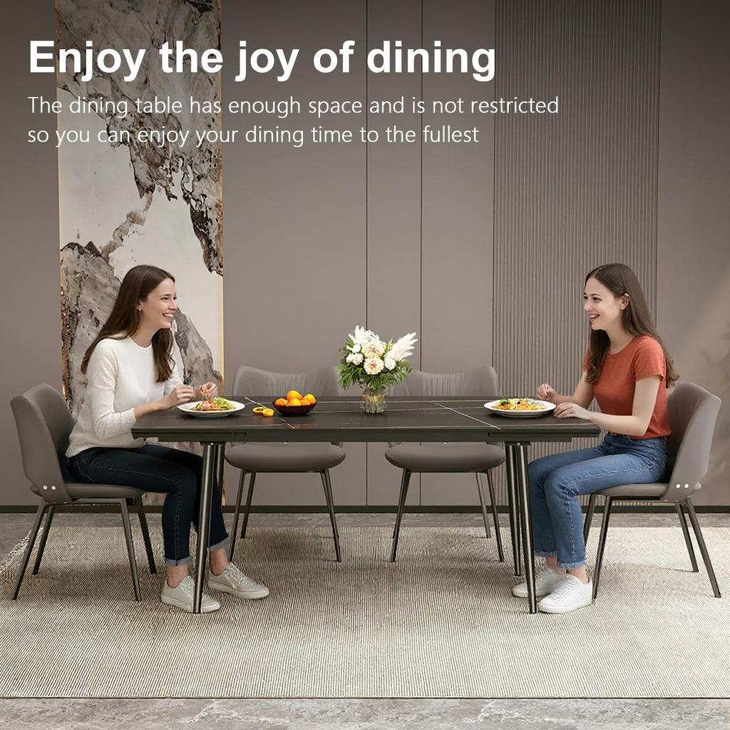 62.9"-94.4" Extendable Dining Table, Black Sintered Stone Top