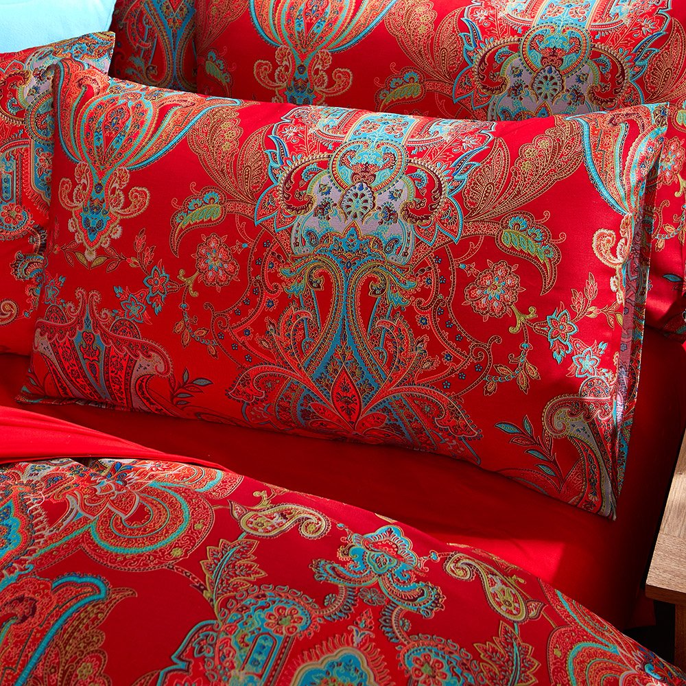 Red Paisley Comforter Sets Full Size Bed Shabby Chic Print Comforter All Season 3 Pieces 1 Fluffy Soft Comforter with