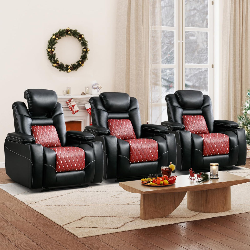 Power Recliner Chair with Adjustable Powered Headrest Set of 3, Electric Faux Leather Home Theater Seating Overstuffed