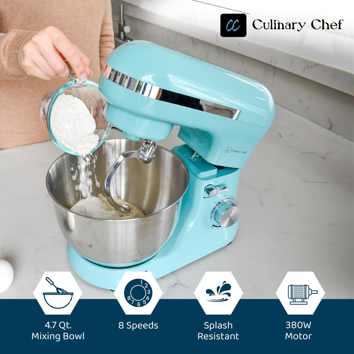 4.5L Stand Mixer with Stainless Steel Bowl, Tilt-Head Kitchen Electric Mixer with Dough Hook, Mixing Beater and