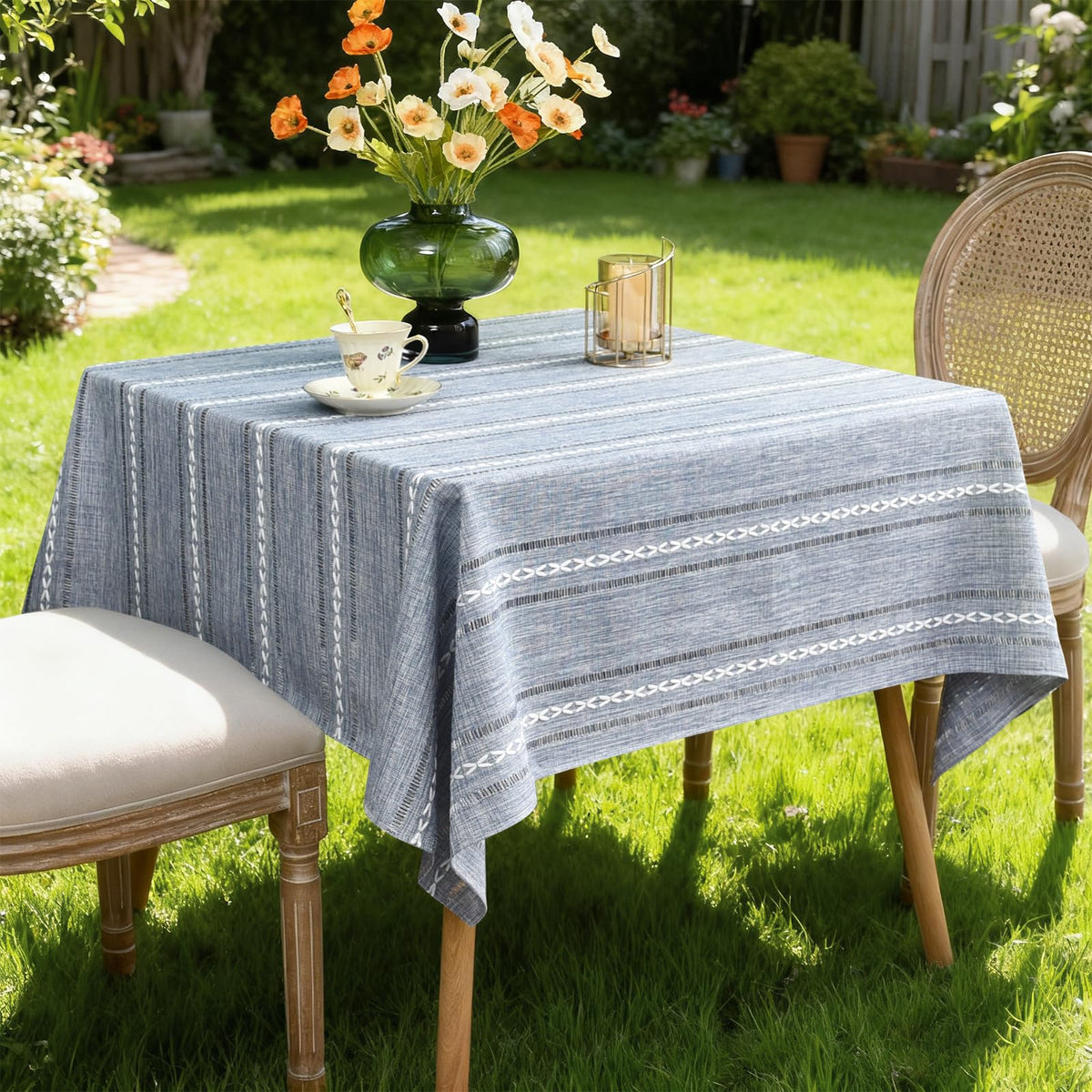 Farmhouse Embroidered 52x52 Inch Square Tablecloth Linen Texture