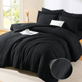 King Size Comforter Set Black - 7 Pieces Striped Seersucker Bed in a Bag, Soft Lightweight Boho Bedding Set with All
