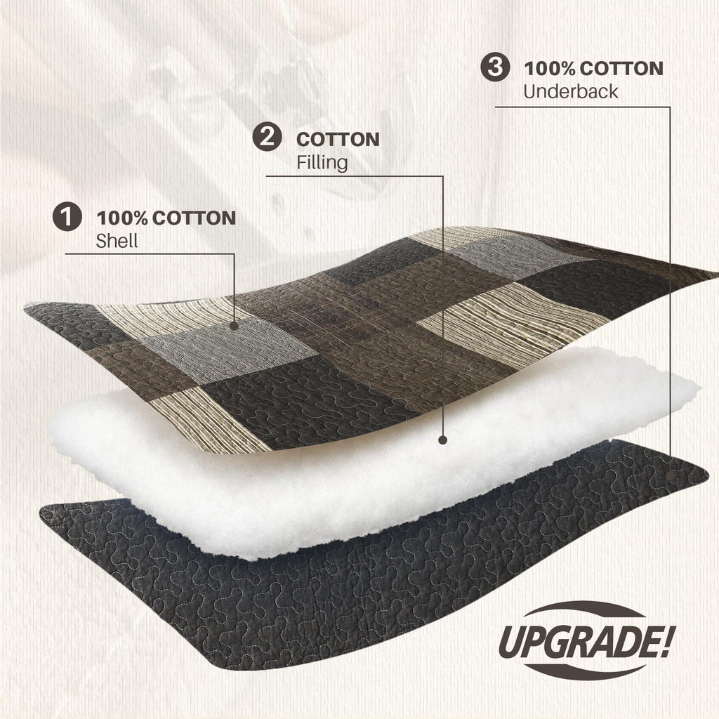 Quilts, Classic Plaid Design, Charcoal/Coffee Brown/Khaki