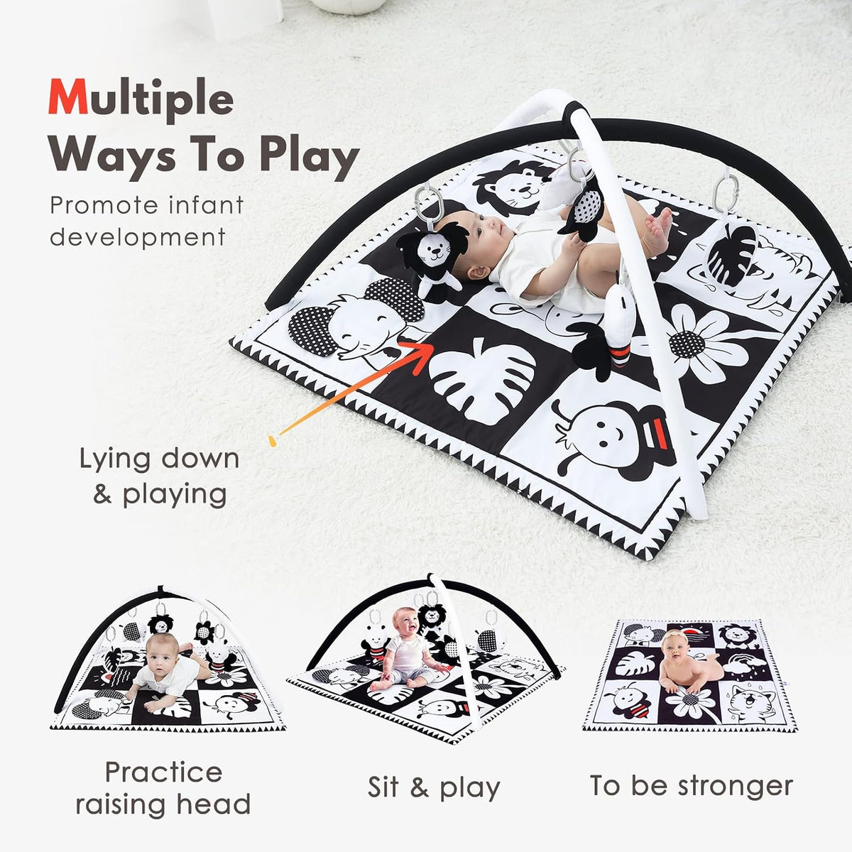 Play Activity Gym Tummy Time Mat for Infant,Baby Gyms & Playmats for Babies 0 to 3 6 9 12 Months with 5 Toys