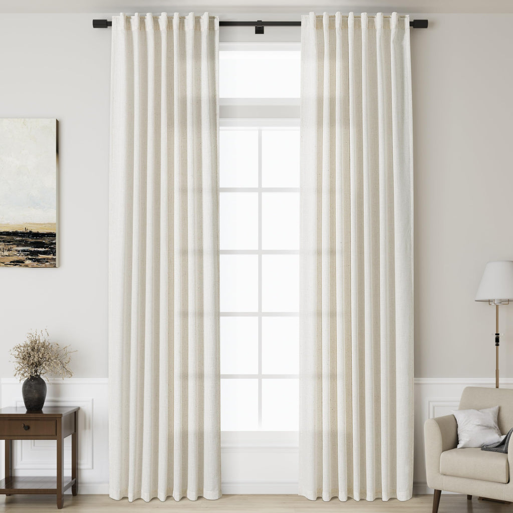 132 inch Curtains Extra Long 2 Panels Set Back Tab Neutral Farmhouse Drapes Light Filtering Semi Sheer Linen Curtain