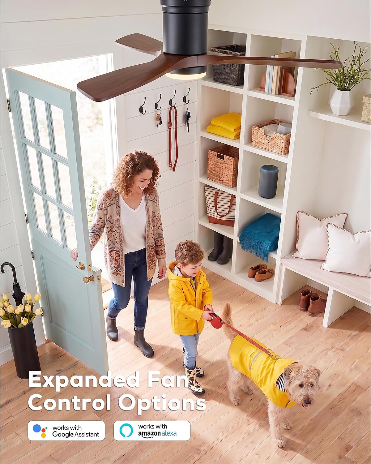 60-Inch Low Profile Smart Ceiling Fan with Light, Flush Mount