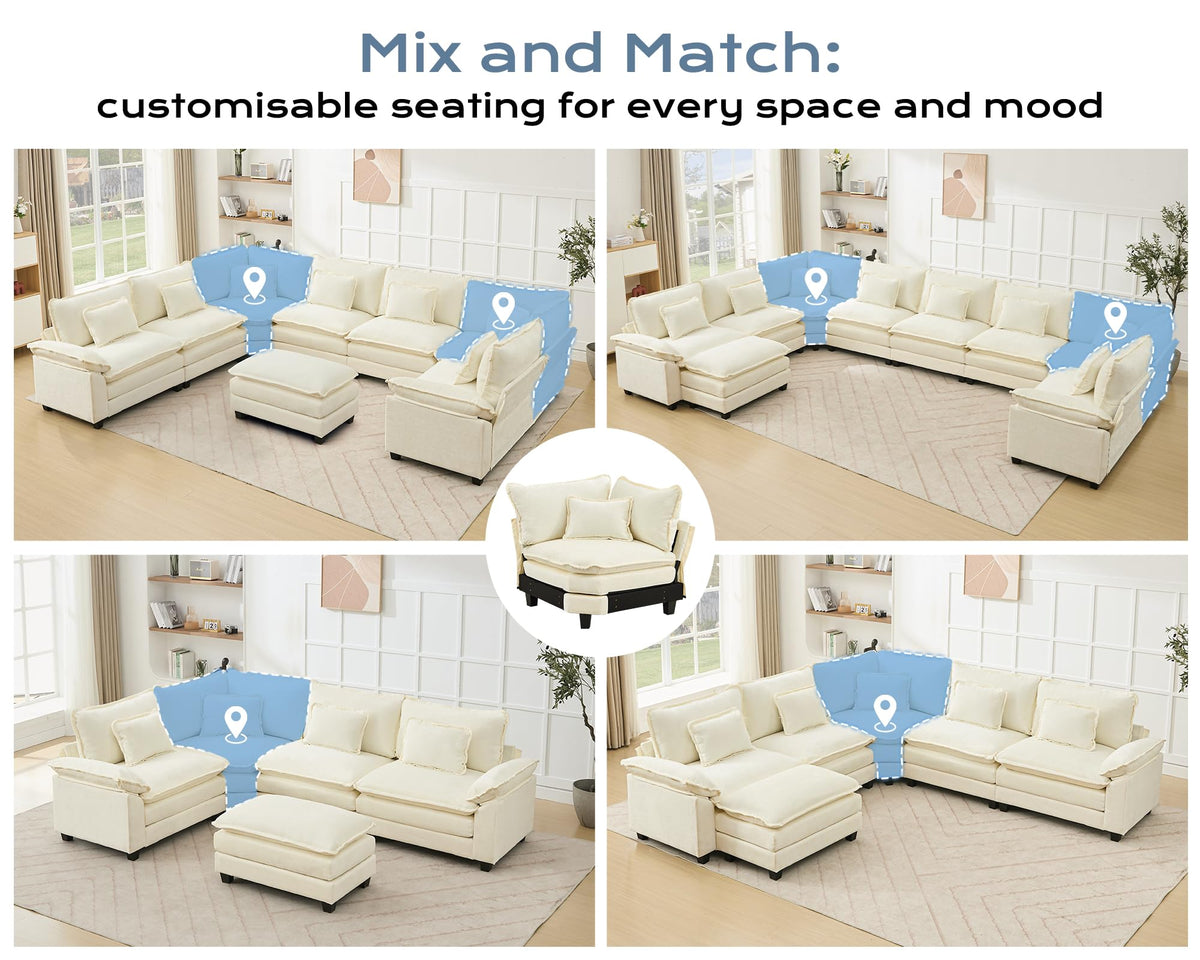 116" Oversized Modular Sectional Sofa U-Shaped Corner Cloud Couch with Ottoman, Convertible Deep Seat Chenille Couch