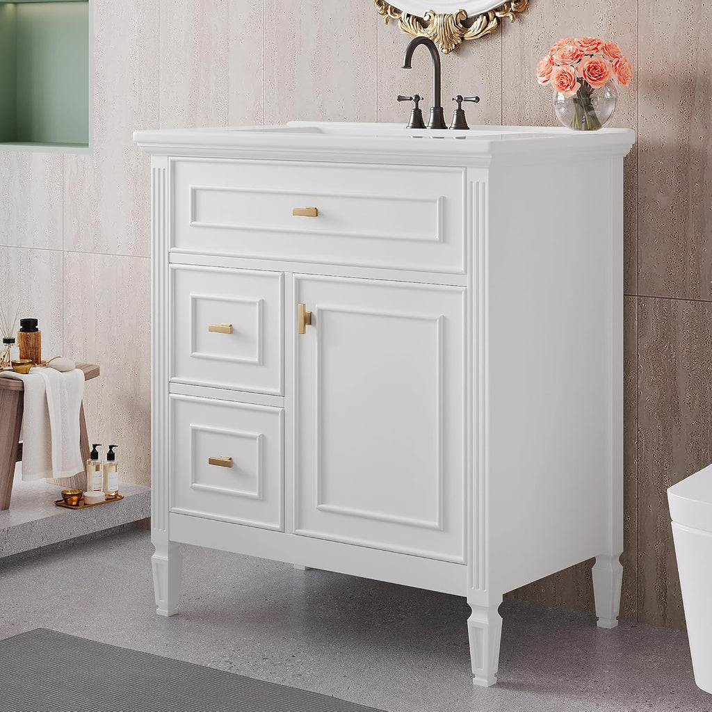 30" Bathroom Vanity with Sink, Free Standing Vanity Set with Tip-Out Drawer, 2 Drawers