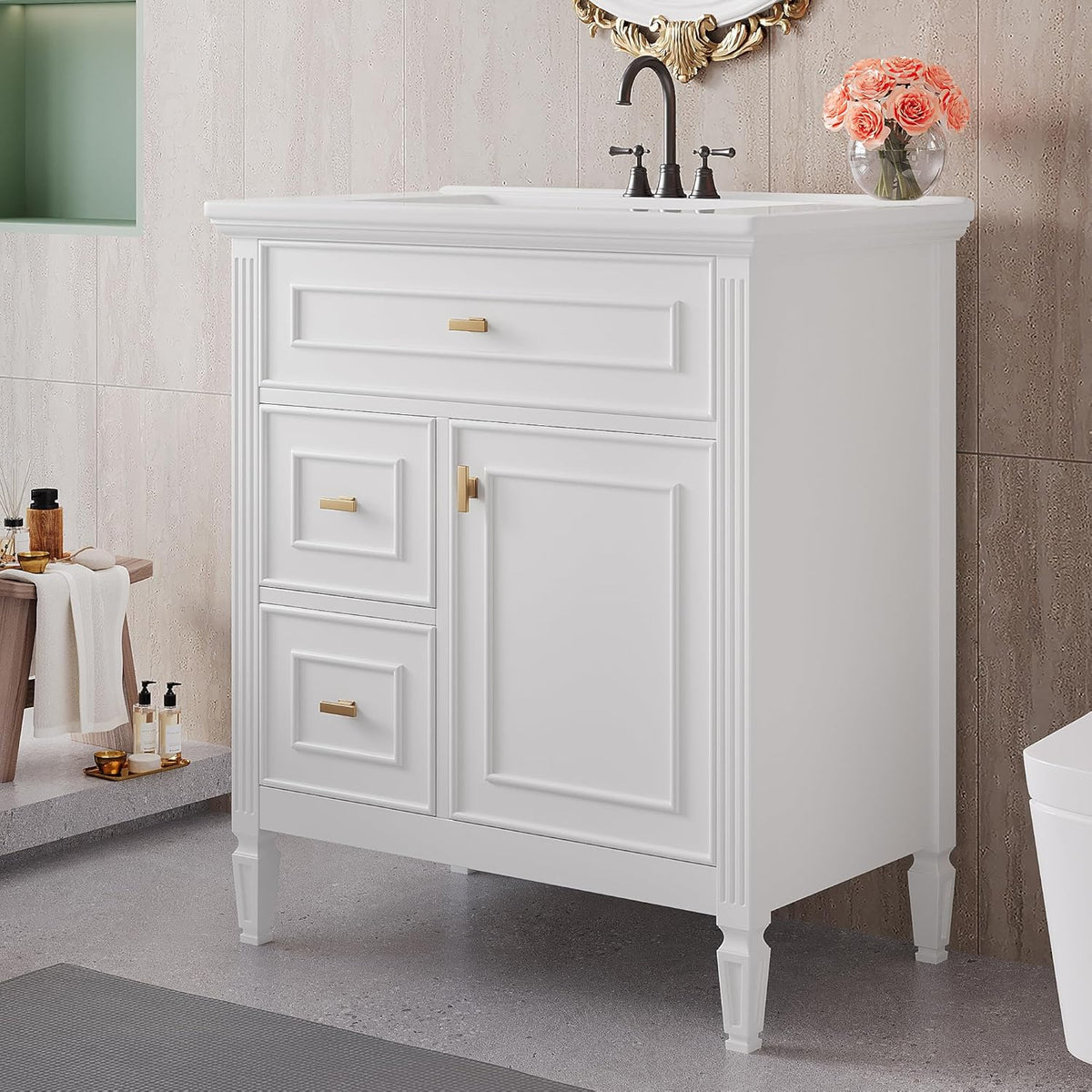 30" Bathroom Vanity with Sink, Free Standing Vanity Set with Tip-Out Drawer, 2 Drawers
