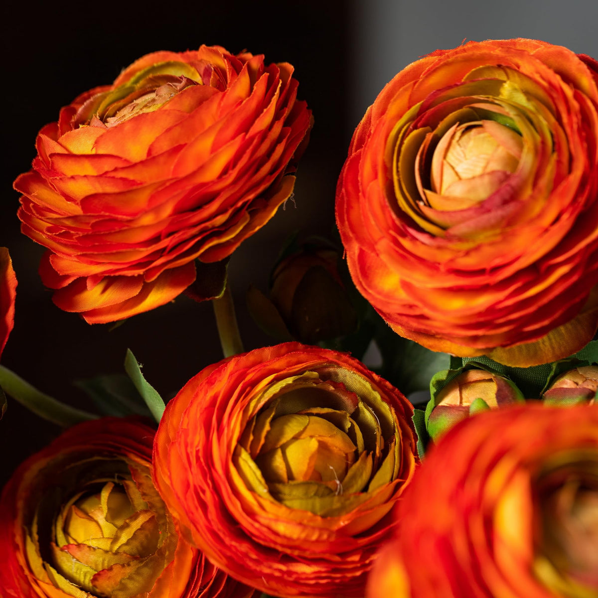 Orange Artificial Ranunculus Flowers with Real Touch Stem, Autumn Colour Ranunculus Flowers(10 Pack) (Orange)