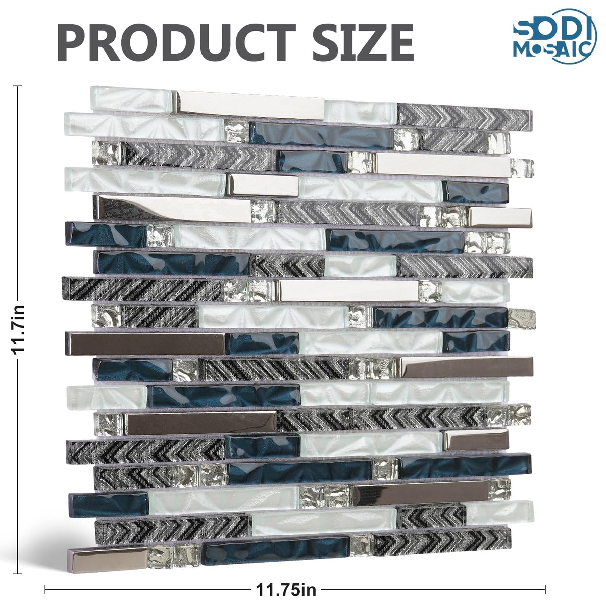 5-Sheet Blue Glass & Metal Mosaic Backsplash Tile - 11.8x11.7 Mixed White Crystal Glass Subway Tiles, Professional
