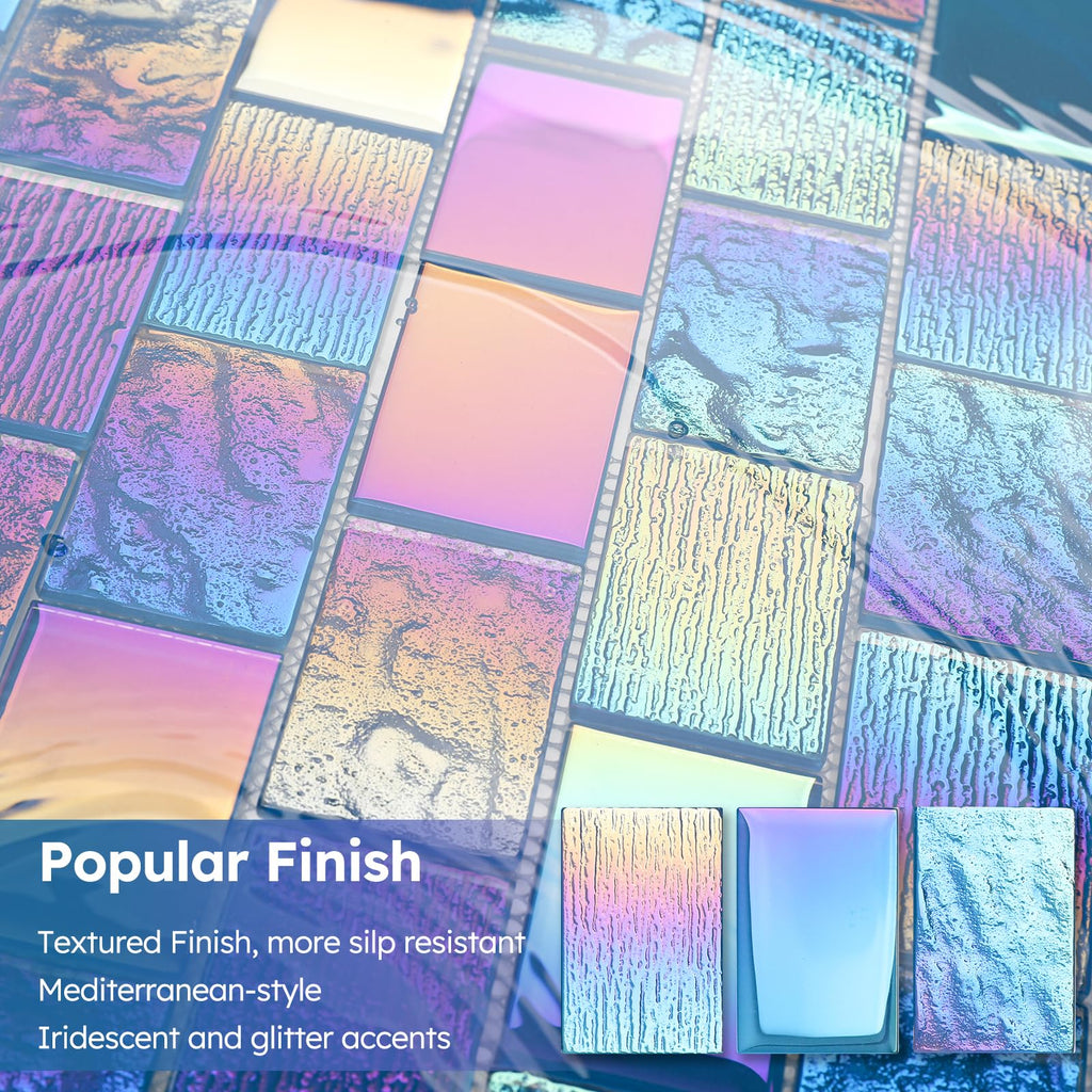Pool Glass Mosaic Tiles, Iridescent Blue, 2x3 Inch Brick, 5 Sheets