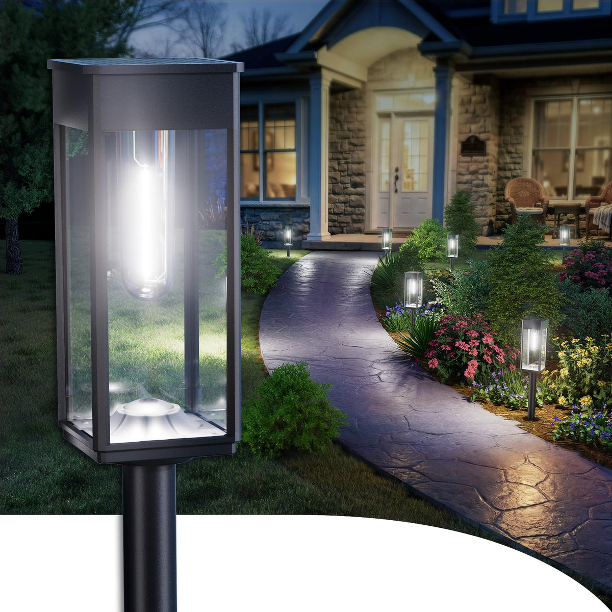 Solar Walkway Lights 12 Pack, Cool White, 3 Adjustable Heights, IP65