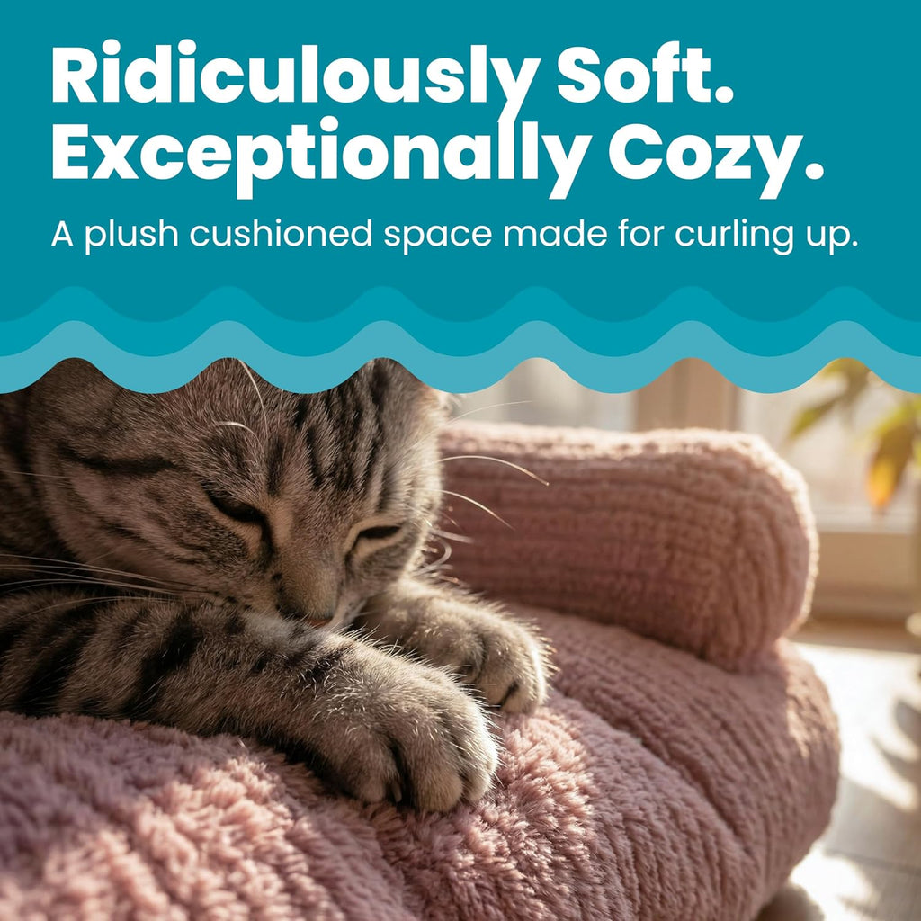 Chillin' Cat Couch, 3-Sided Plush Sofa with High-Loft Polyfill & Bolsters for Orthopedic Support, Indoor Cats