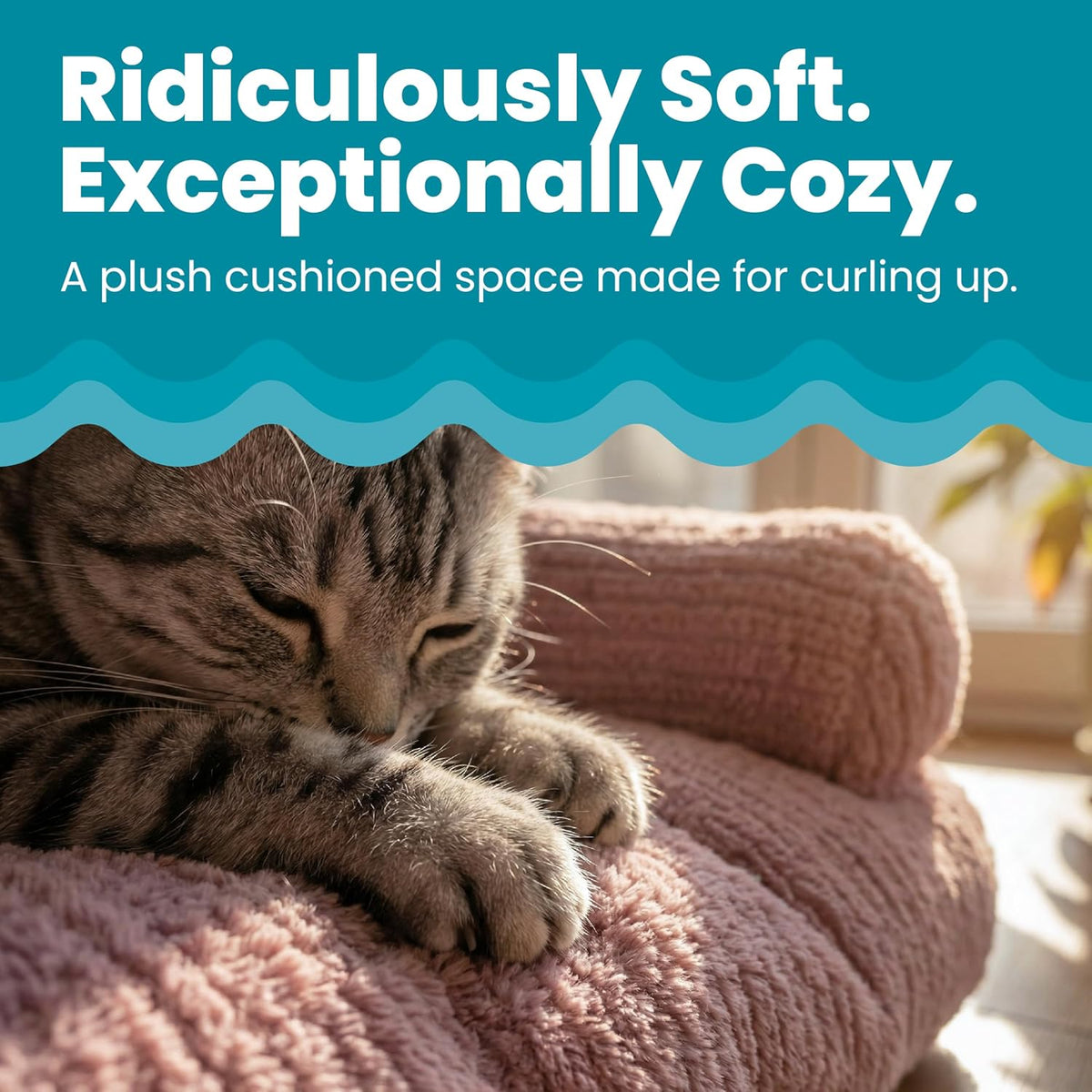 Chillin' Cat Couch, 3-Sided Plush Sofa with High-Loft Polyfill & Bolsters for Orthopedic Support, Indoor Cats