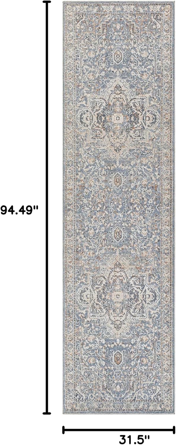 Warminister Hallway, Kitchen Runner Rug - Medallion Floral Border Distressed Faded - Traditional Oriental