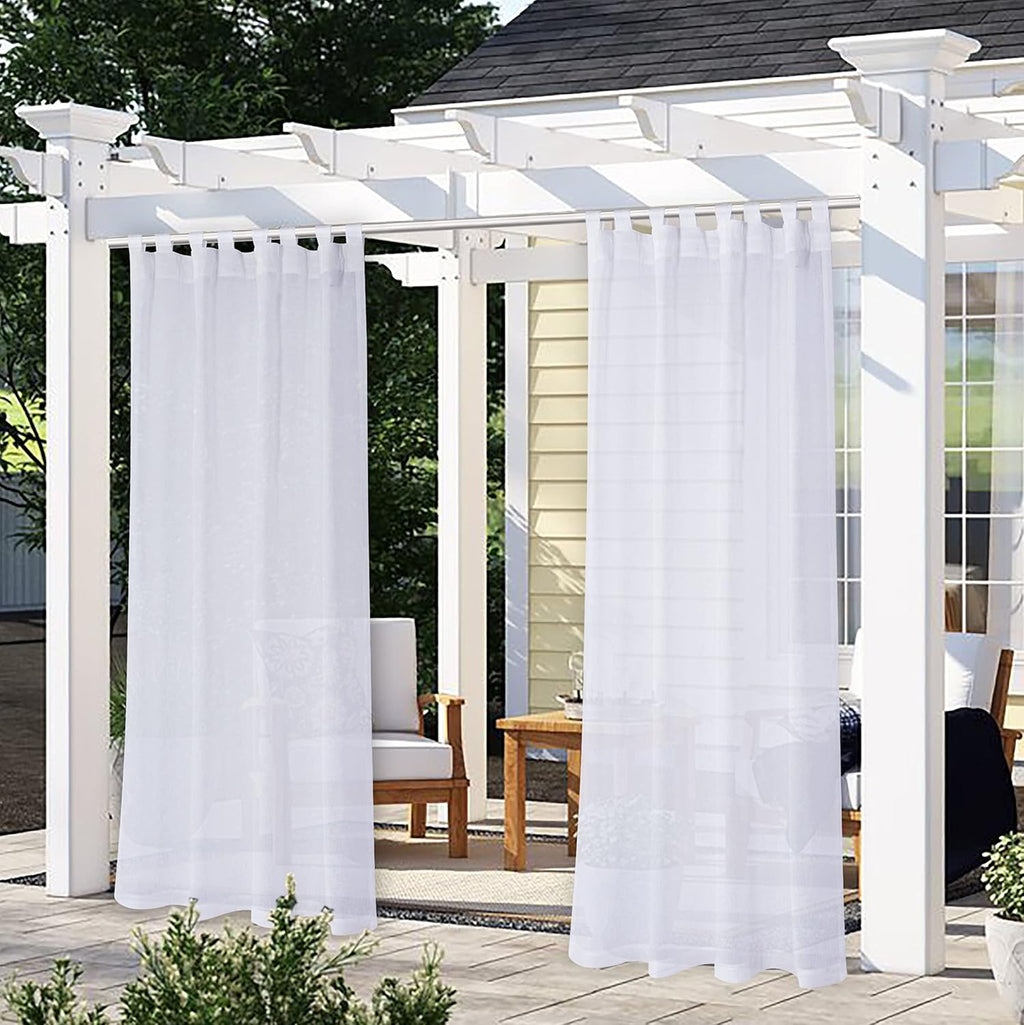 Burlap Linen Look Outdoor Curtains 2 Panels | Waterproof Tab Top Sheer Curtains for Pergola, Porch, Cabana, Gazebo