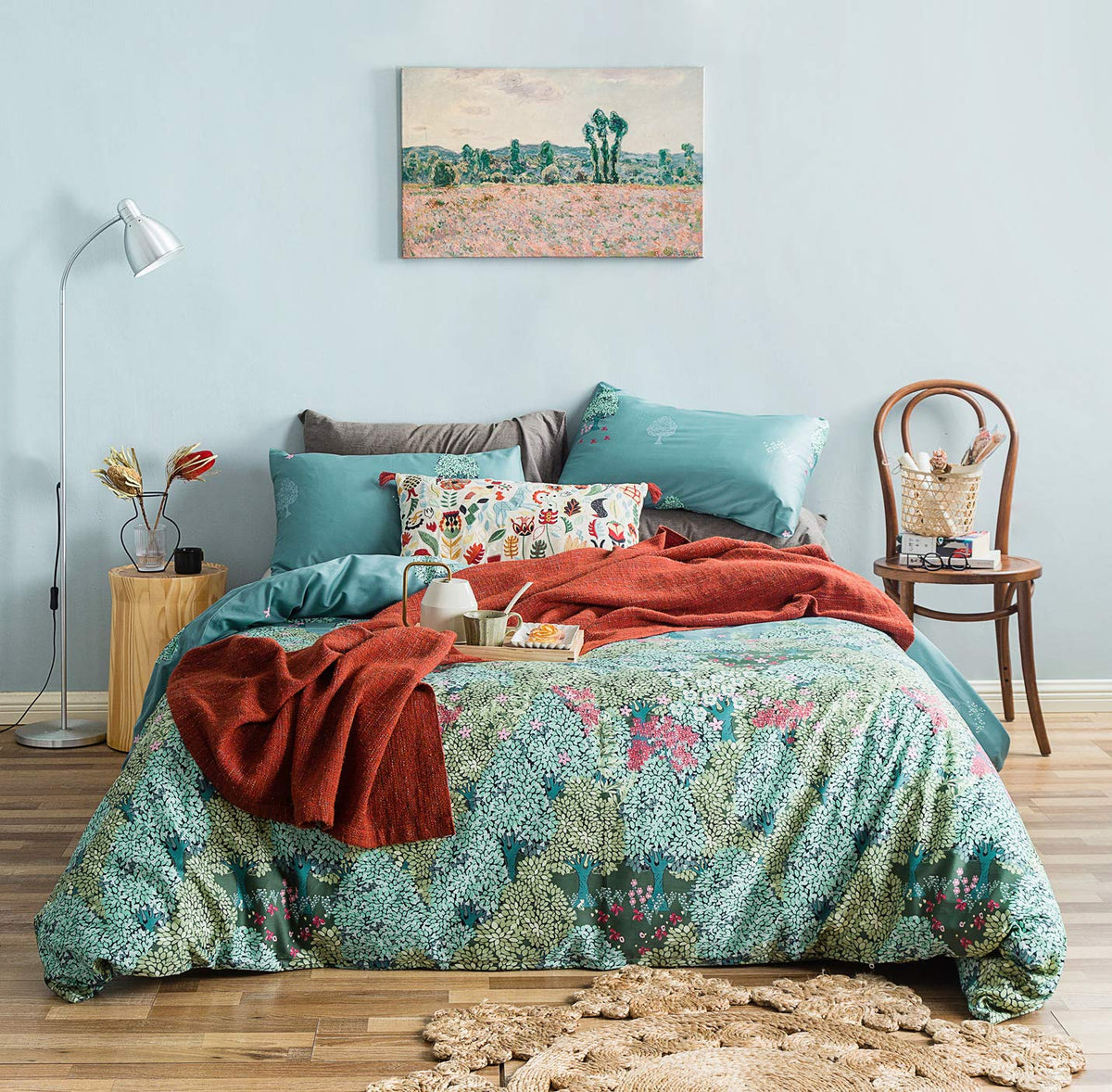 Botanical Duvet Cover Queen 100% Egyptian Cotton Green Leaves Duvet Cover Set Super Soft 3 Pcs 1 Tree Plant Print